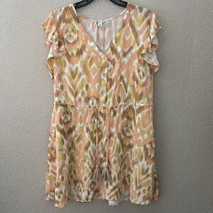 Women’s Cato Summer Dress, Large, Peach/Brown/Green